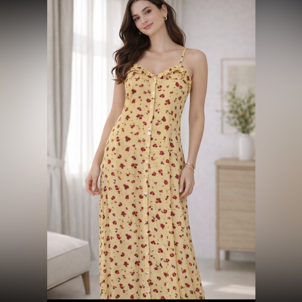 Brand new forever 21 Floral Yellow cut out back frill bohemian Maxi Dress